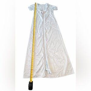 VTG 100 % Nylon Robe w/ILGWU Tag Lt Blue Full Length Lace Trim Retro Lingerie